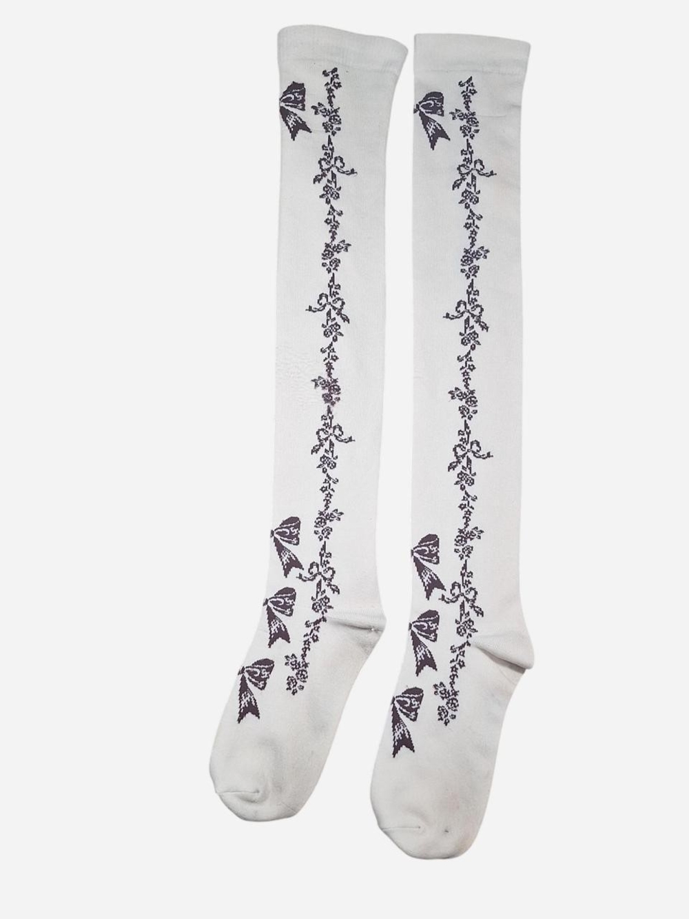 Innocent World Ivory Brown Bow Garland OTK Socks | Classic Lolita